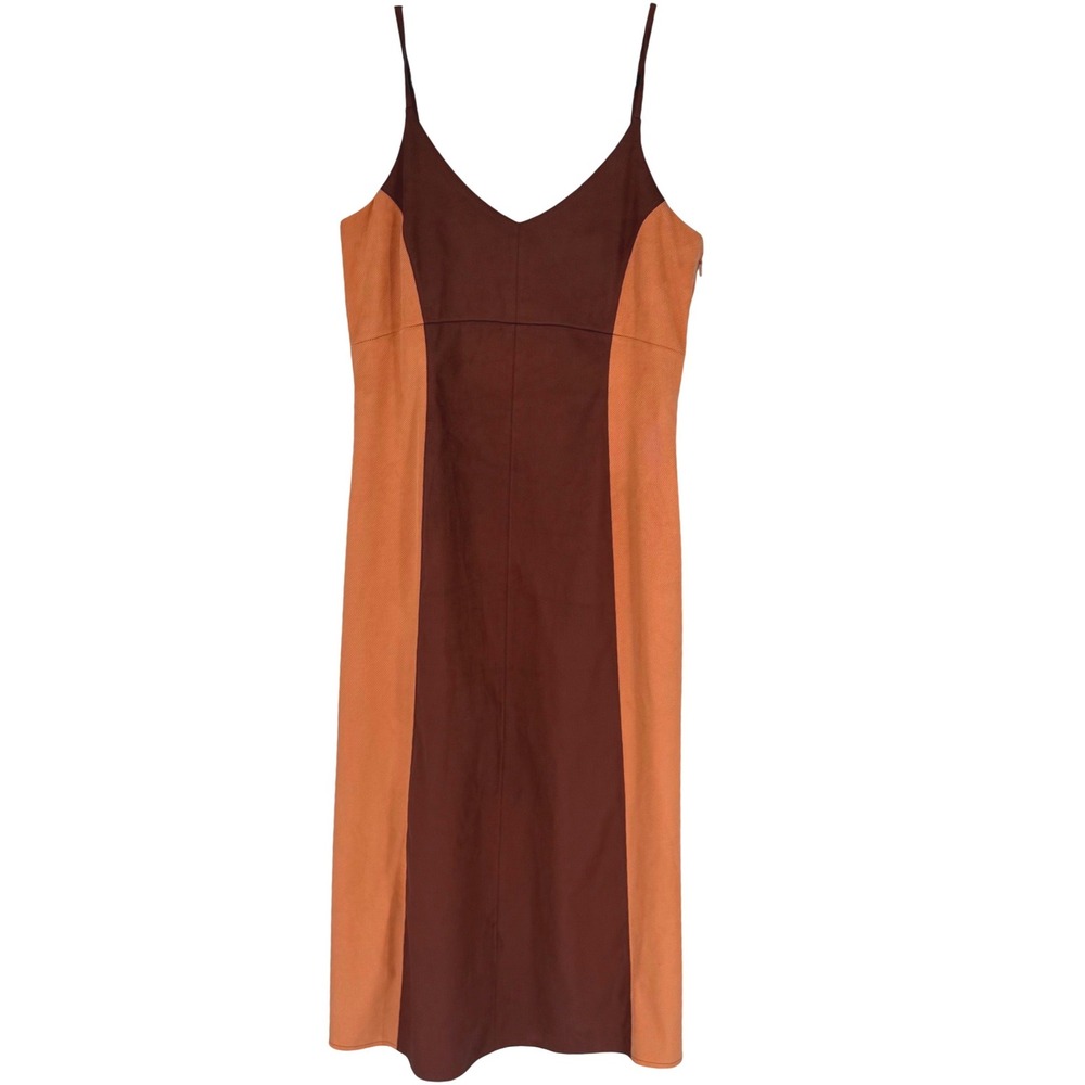 S'EDGE Chocolate Brown Colorblock Midi Dress Womens Size M Minimalist Mod